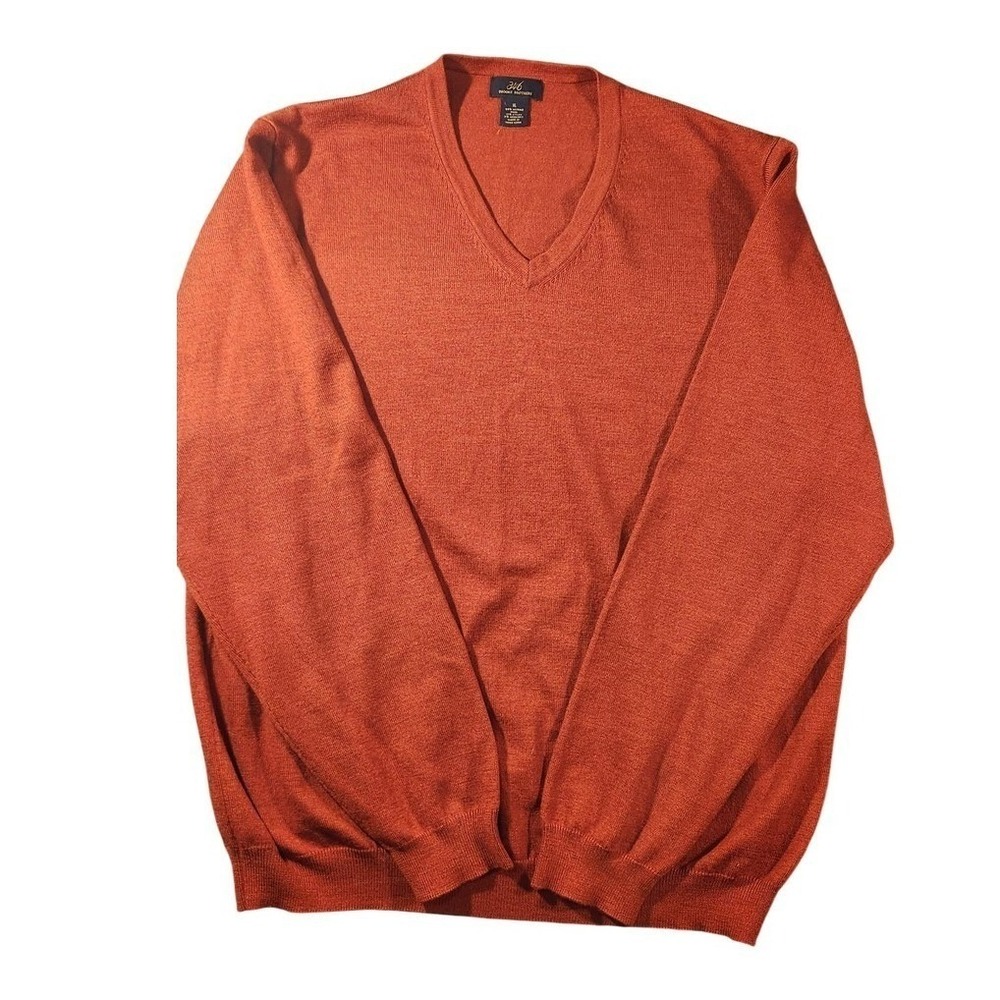 Brooks Brothers Sweater Mens XL Orange Merino Wool V Neck Knit‎ Pullover Casual